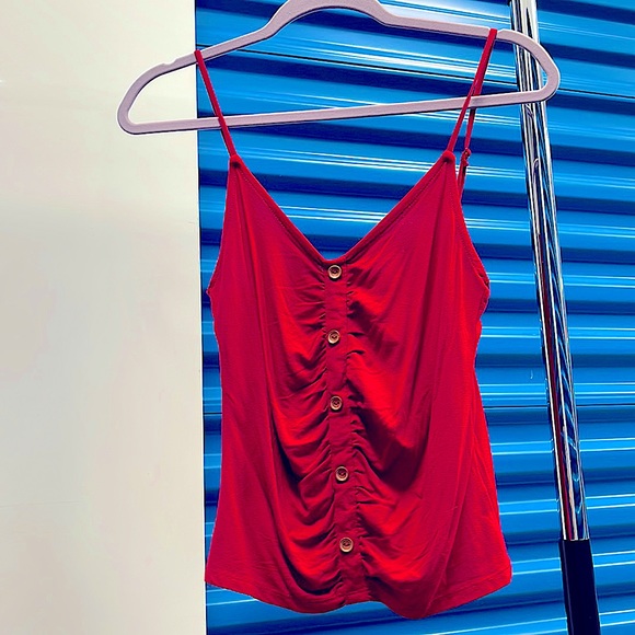 Ambiance Tops - BN Cherry Red Spaghetti Strap Faux Button up Ruched Cami